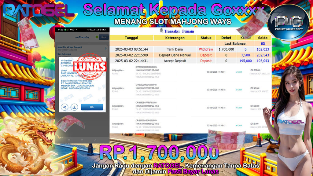 BUKTI JACKPOT SLOT MAHJONG WAYS TERPERCAYA DI INDONESIA TGL 03-03-2025