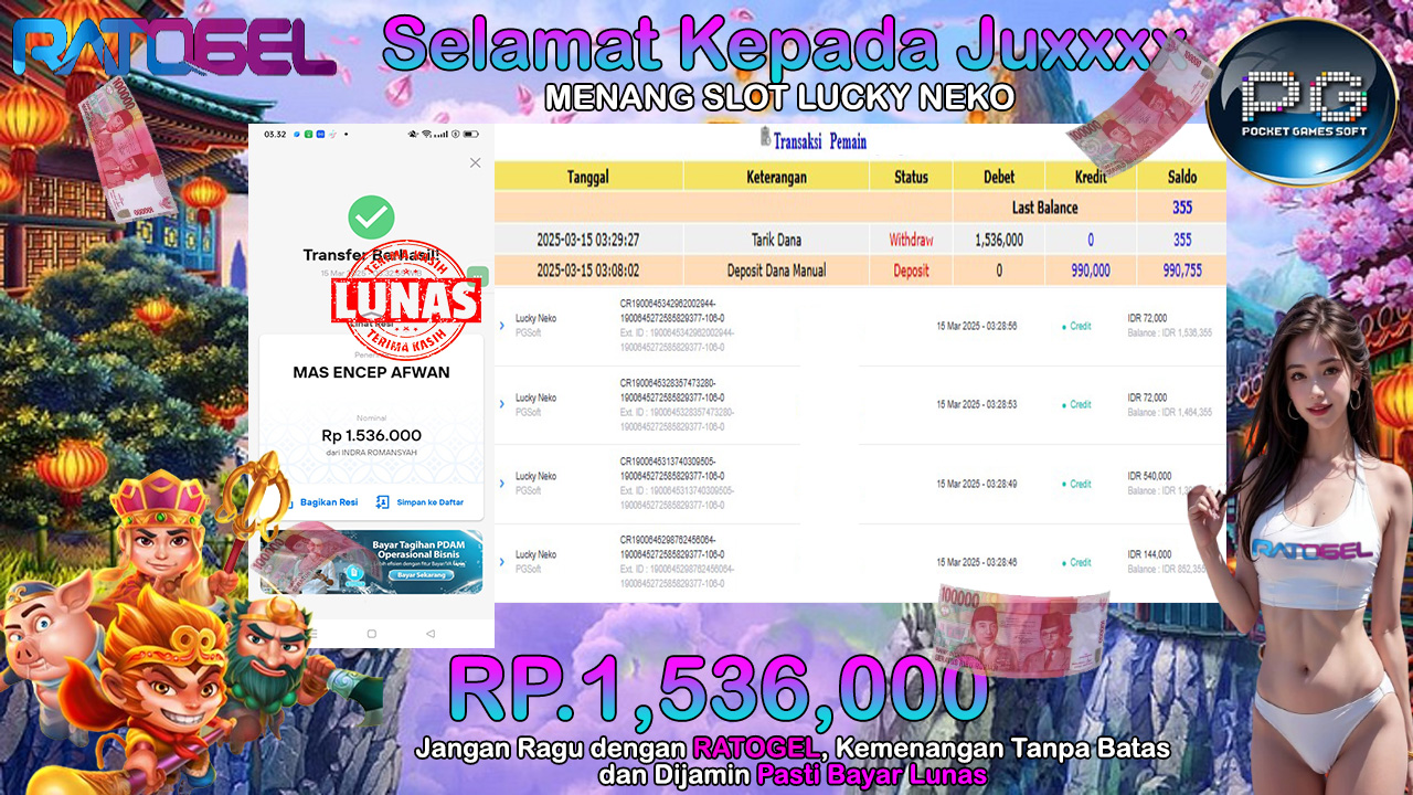 BUKTI JACKPOT SLOT LUCKY NEKO TERPERCAYA DI INDONESIA TGL 15-03-2025