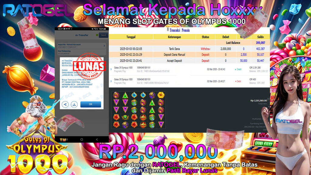 BUKTI JACKPOT SLOT GATES OF OLYMPUS 1000 TERPERCAYA DI INDONESIA TGL 03-03-2025