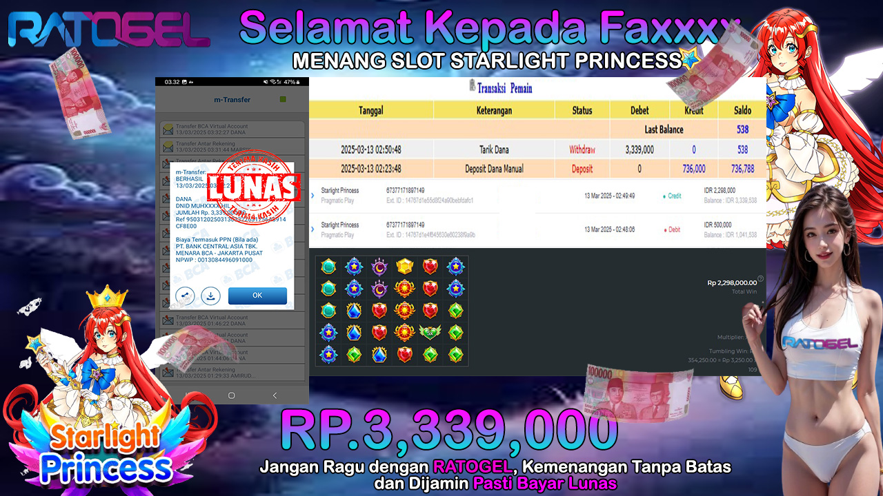 BUKTI JACKPOT SLOT STARLIGHT PRINCESS TERPERCAYA DI INDONESIA TGL 13-03-2025