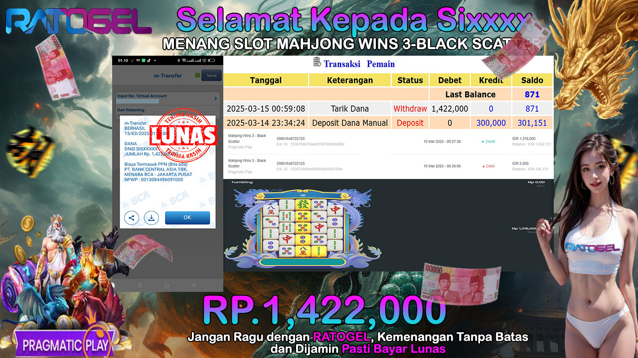 BUKTI JACKPOT SLOT MAHJONG WINS 3-BLACK SCATTER TERPERCAYA DI INDONESIA TGL 15-03-2025