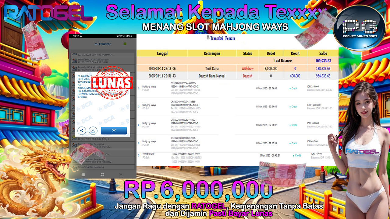 BUKTI JACKPOT SLOT MAHJONG WAYS TERPERCAYA DI INDONESIA TGL 12-03-2025