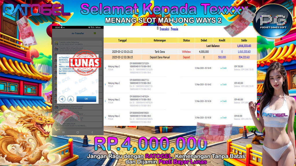 BUKTI JACKPOT SLOT MAHJONG WAYS 2 TERPERCAYA DI INDONESIA TGL 12-03-2025