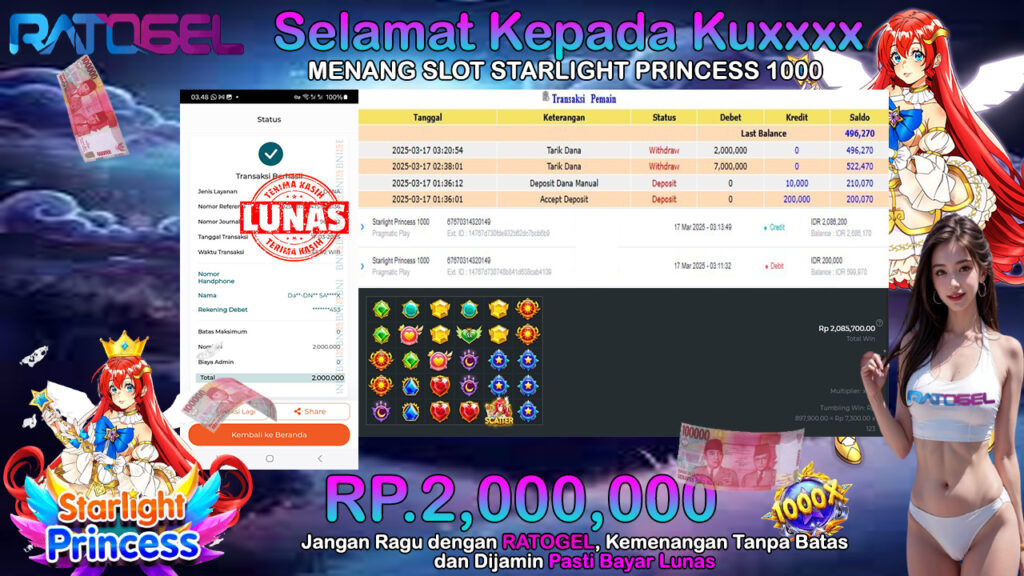 BUKTI JACKPOT SLOT STARLIGHT PRINCESS 1000 TERPERCAYA DI INDONESIA TGL 17-03-2025