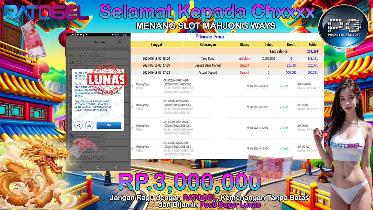 BUKTI JACKPOT SLOT MAHJONG WAYS TERPERCAYA DI INDONESIA TGL 16-03-2025