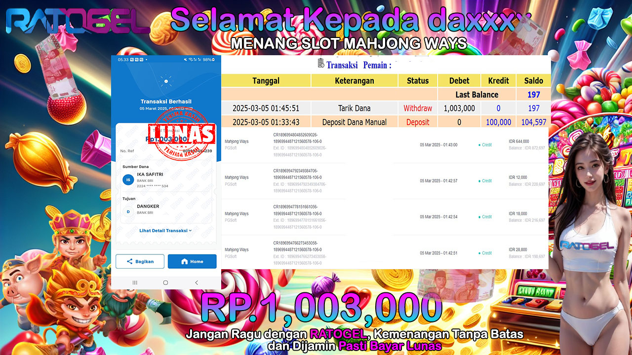 BUKTI JACKPOT SLOT MAHJONG WAYS TERPERCAYA DI INDONESIA TGL 05-03-2025