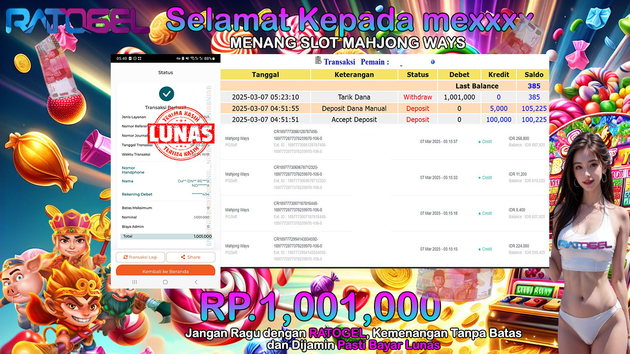 BUKTI JACKPOT SLOT MAHJONG WAYS TERPERCAYA DI INDONESIA TGL 07-03-2025