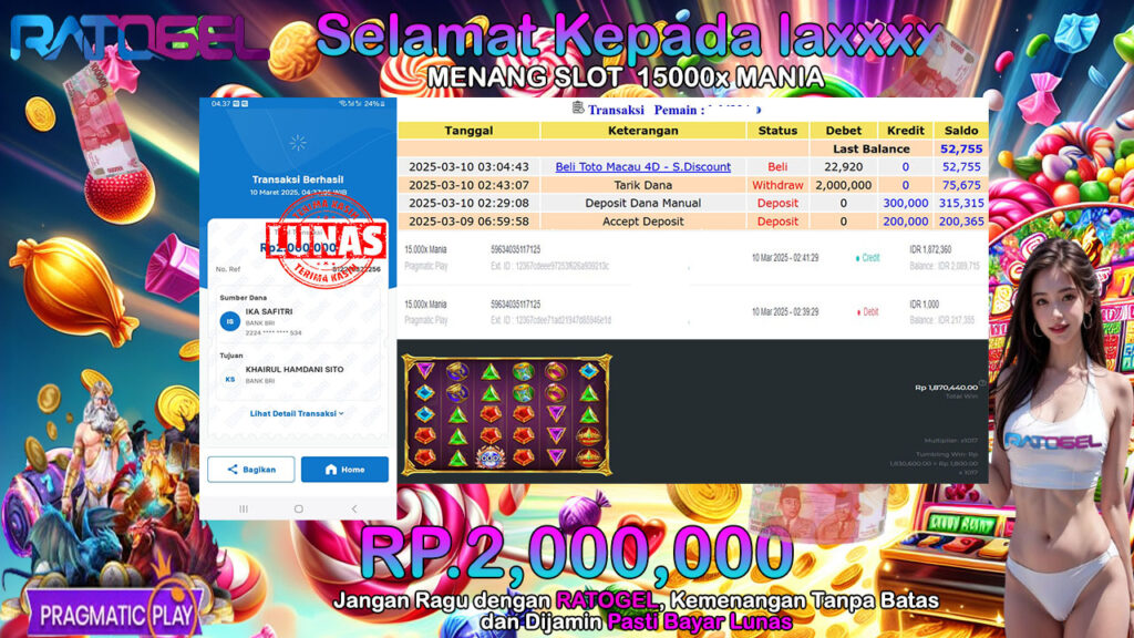 BUKTI JACKPOT SLOT 15000x MANIA  TERPERCAYA DI INDONESIA TGL 10-03-2025